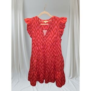 Umgee Pink & Red Chevron‎ Flutter Sleeve Tiered Dress -Size L